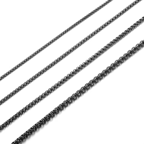 AFSTALR Herren Damen Edelstahl Schwarz kette Halskette Venetian link kette link collier 2mm-45cm box Kette für Männer Schmuck Link Chain Schwarz von AFSTALR