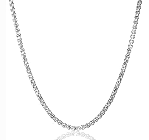 AFSTALR Herren Damen Edelstahl Silber kette Halskette Venetian link kette link collier 2mm-70cm box Kette für Männer Schmuck Link Chain Silver von AFSTALR