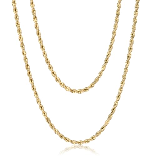 AFSTALR Herren Edelstahl Verdrehte Kordelkette Gold Collier Chain Halskette 4mm Breite Chain für Männer 60CM von AFSTALR