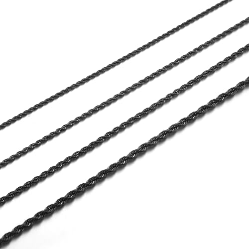 AFSTALR Herren Edelstahl Verdrehte Kordelkette Schwarz Collier Chain Halskette 4mm Breite Chain für Männer 50CM von AFSTALR