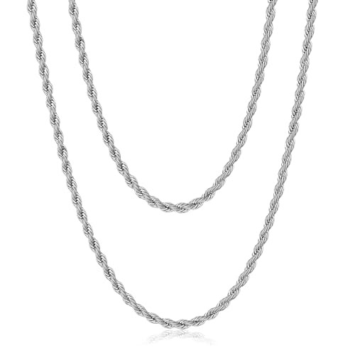 AFSTALR Herren Edelstahl Verdrehte Kordelkette Silber Collier Chain Halskette 3mm Breite Chain für Männer 50CM von AFSTALR