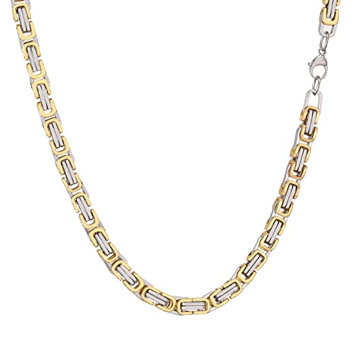AFSTALR Herren Königskette Gold Schmuck für Herren ，Edelstahl Breit Herrenkette Männer 8mm Byzantinische Kette Halskette für Herren Länge 50cm von AFSTALR