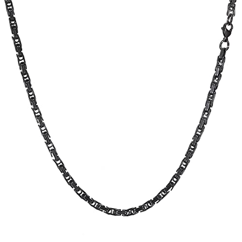 AFSTALR Herren Königskette Schwarz Schmuck für Herren ，Edelstahl Breit Herrenkette Männer 4mm Byzantinische Kette Halskette für Herren Länge 45cm von AFSTALR