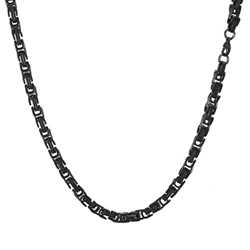 AFSTALR Herren Königskette Schwarz Schmuck für Herren ，Edelstahl Breit Herrenkette Männer 6mm Byzantinische Kette Halskette für Herren Länge 60cm von AFSTALR