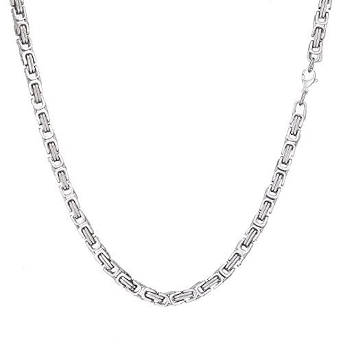 AFSTALR Herren Königskette Silber Schmuck für Herren ，Edelstahl Breit Herrenkette Männer 6mm Byzantinische Kette Halskette für Herren Länge 45cm von AFSTALR