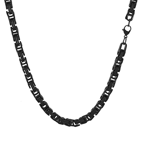 AFSTALR Herren Königskette Schwarz Schmuck für Herren ，Edelstahl Breit Herrenkette Männer 8mm Byzantinische Kette Halskette für Herren Länge 50cm von AFSTALR