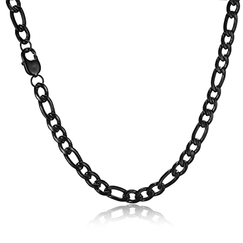 AFSTALR Herren Silber Edelstahl Panzerkette für Herren Schmuck Figaro-Halskette - Männer Silber ketten 9mm-60cm aus Edelstahl Schwarze Figaro-Halskette von AFSTALR