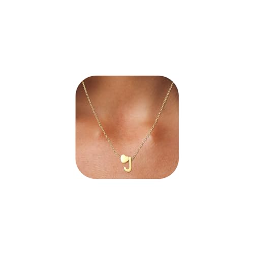 AFSTALR Herz Kette mit Buchstaben Anhänger Halskette mit Buchstabe, Damen Initial Alphabet J Edelstahl Gold Ketten Verstellbar, Personalisierte Schmuck Geschenke für Frauen von AFSTALR