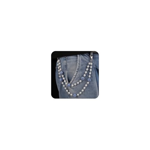 AFSTALR Hosenkette Herren Damen Schlüsselkette Wallet Chain Punk Hosen Kette mit Verschluss Pants Chain Hip Hop Layered Kette Hose mit Diamantperlen Blau Jeans Ketten für Männer Frauen von AFSTALR