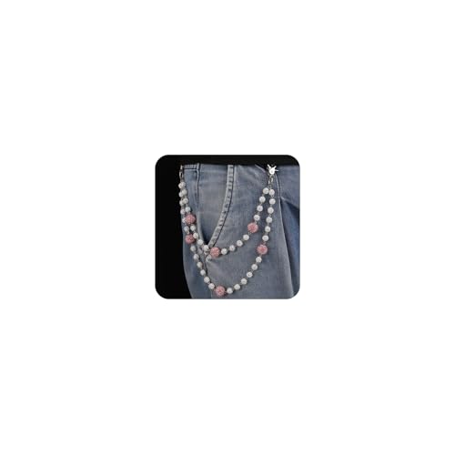 AFSTALR Hosenkette Herren Damen Schlüsselkette Wallet Chain Punk Hosen Kette mit Verschluss Pants Chain Hip Hop Layered Kette Hose mit Diamantperlen Hellrosa Jeans Ketten für Männer Frauen von AFSTALR