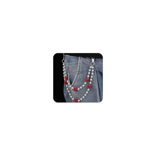 AFSTALR Hosenkette Herren Damen Schlüsselkette Wallet Chain Punk Hosen Kette mit Verschluss Pants Chain Hip Hop Layered Kette Hose mit Diamantperlen Rot Jeans Ketten für Männer Frauen von AFSTALR