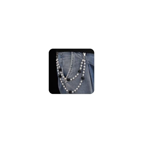 AFSTALR Hosenkette Herren Damen Schlüsselkette Wallet Chain Punk Hosen Kette mit Verschluss Pants Chain Hip Hop Layered Kette Hose mit Diamantperlen Schwarz Jeans Ketten für Männer Frauen von AFSTALR