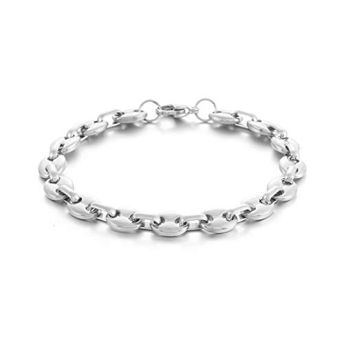 AFSTALR Kaffeebohne Armband Herren Edelstahl 9mm KaffeeKette für Männer Silber Kette 22CM Hip Hop Armbänder Plattenkette für Herren von AFSTALR