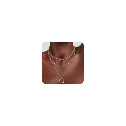 AFSTALR Layering Kette Damen 3PCS Mehrreihige Halskette Gold mit Kreis Gedrehtem Anhänger Edelstahl Choker Necklace Wasserfest Schmuck Geschenke für Frauen Mädchen von AFSTALR