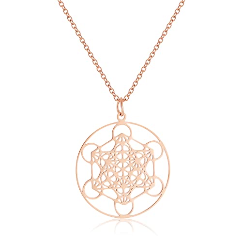 AFSTALR Metatron Würfel Halskette, Heilige Geometrie Anhänger,Talisman Erzengel Anhänger für Frauen Rose Halskette Edelstahl Schmuck von AFSTALR