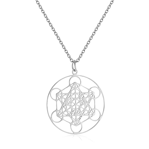 AFSTALR Metatron Würfel Halskette, Heilige Geometrie Anhänger,Talisman Erzengel Anhänger für Frauen Argent Halskette Edelstahl Schmuck von AFSTALR