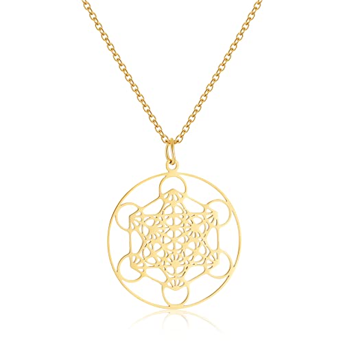 AFSTALR Metatron Würfel Halskette, Heilige Geometrie Anhänger,Talisman Erzengel Anhänger für Frauen Or Halskette Edelstahl Schmuck von AFSTALR