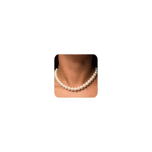 AFSTALR Perlenkette Damen Lang 40+5CM Perlen Kette 8mm Perlenketten Weiß Kurze Runde Perlen Halskette Choker Pearl Necklace Perle Schmuck Geschenke für Frauen und Mädchen von AFSTALR
