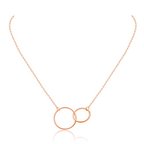 AFSTALR Rosegold Kette mit 2 Ringen Neinander Verschlungene für Damen Ringe Kette Zwei Kreise Halskette für Frauen von AFSTALR