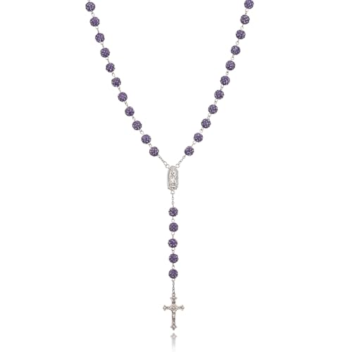 AFSTALR Rosenkranz Kette mit Strasssteine Lila Rosary für Damen Rosenkranzperlen Halskette mit Jungfrau Maria und Kreuz Anhänger Gebetskette Necklace für Taufe Hochzeit Kommunion Party AFSTALR Rosenkranz Kette mit Strasssteine Lila Rosary für Damen Rosenkranzperlen Halskette mit Jungfrau Maria und Kreuz Anhänger Gebetskette Necklace für Taufe Hochzeit Kommunion Party von AFSTALR