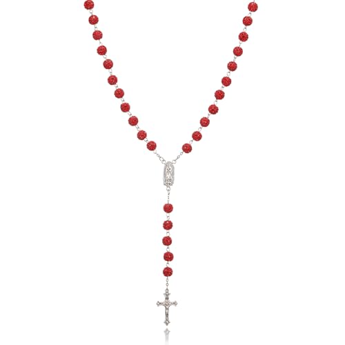 AFSTALR Rosenkranz Kette mit Strasssteine Rot Rosary für Damen Rosenkranzperlen Halskette mit Jungfrau Maria und Kreuz Anhänger Gebetskette Necklace für Taufe Hochzeit Kommunion Party AFSTALR Rosenkranz Kette mit Strasssteine Rot Rosary für Damen Rosenkranzperlen Halskette mit Jungfrau Maria und Kreuz Anhänger Gebetskette Necklace für Taufe Hochzeit Kommunion Party von AFSTALR