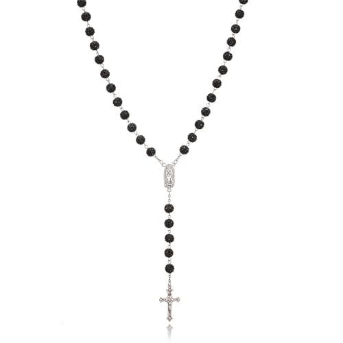 AFSTALR Rosenkranz Kette mit Strasssteine Schwarz Rosary für Damen Weiß Rosenkranzperlen Halskette mit Jungfrau Maria und Kreuz Anhänger Gebetskette Necklace für Taufe Hochzeit Kommunion Party AFSTALR Rosenkranz Kette mit Strasssteine Schwarz Rosary für Damen Weiß Rosenkranzperlen Halskette mit Jungfrau Maria und Kreuz Anhänger Gebetskette Necklace für Taufe Hochzeit Kommunion Party von AFSTALR