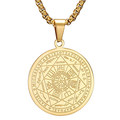 AFSTALR Halskette Herren 7 Erzengel Siegel Medaille Talisman Siegel der Sieben Erzengel Amulett Ketten Anhänger Edelstahl Solomon Schmuck für Herren Männer Or von AFSTALR