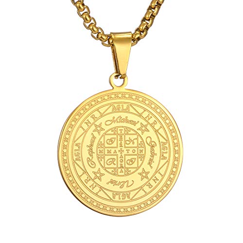 AFSTALR Halskette Herren 7 Erzengel Siegel Medaille Talisman Siegel der Sieben Erzengel Amulett Ketten Anhänger Edelstahl Solomon Schmuck für Herren Männer Or D von AFSTALR