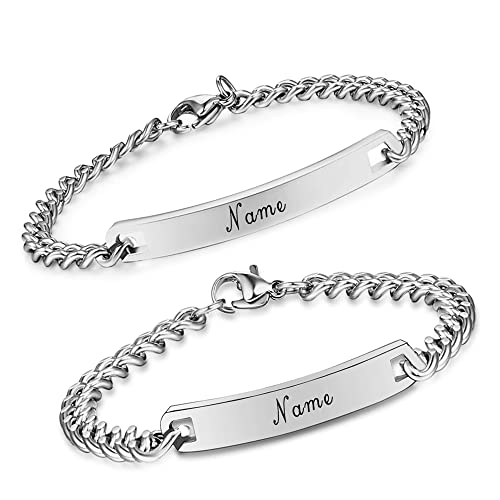 AFSTALR Silber Armbänder Pärchen Armband mit Gravur Partnerarmbänder 2 Stück Paar Armbänder Gravur von AFSTALR