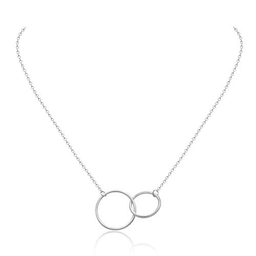 AFSTALR Silber Kette mit 2 Ringen Neinander Verschlungene für Damen Ringe Kette Zwei Kreise Halskette für Frauen von AFSTALR