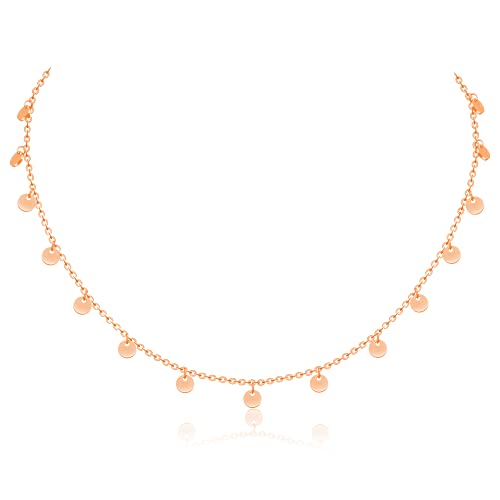 AFSTALR Rosegold Plättchen Kette Damen Kette 15 Coin Halskette Frauen Kette mit Runde Plättchen Länge 40cm von AFSTALR