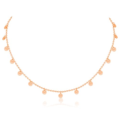 AFSTALR Kette Roségold Damen Halskette mit 15 Runden Plättchen Edelstahl Chain Choker Schmuck Geschenke für Frauen Wasserfest Länge 40+5cm von AFSTALR