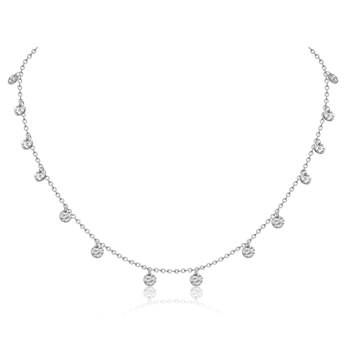 AFSTALR Kette Silber Damen Halskette mit 15 Runden Muster Anhänger Edelstahl Chain Choker Schmuck Geschenke für Frauen Wasserfest Länge 40+5cm von AFSTALR
