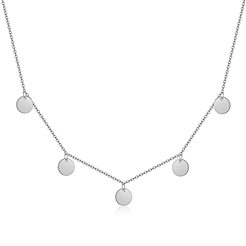 AFSTALR Silber Plättchen Kette Damen Kette 5 Coin Halskette Frauen Kette mit Runde Plättchen Länge 40cm von AFSTALR