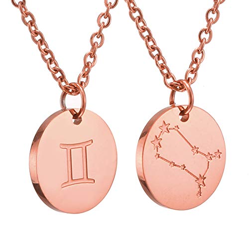 AFSTALR Sternzeichen Kette Zwilling Rosegold für Damen Horoskop Kette Mutter Tochter Freunde Geburtstagsgeschenk von AFSTALR