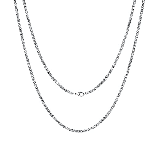 AFSTALR Weizen Silberkette Herren Weinzenkette 3mm Breite Edelstahlkette Edelstahl Kette Silber Halskette Men Necklace Schmuck Männer 50cm von AFSTALR