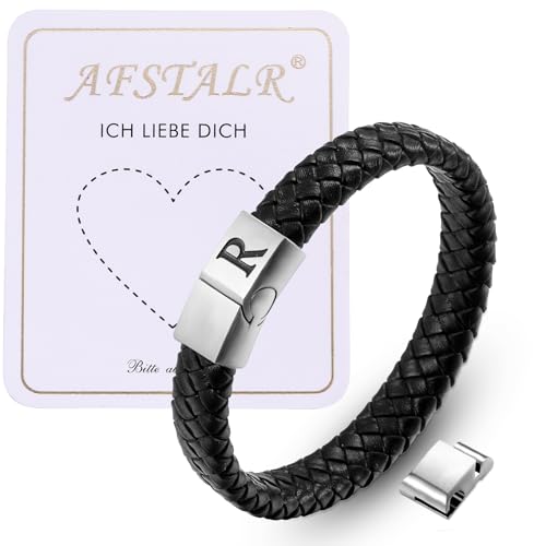 Lederarmband Herren Schwarz mit Rubbelkarte zum Beschriften, Armband mit Buchstaben Gravur R Geflochten Leder Armreif Bracelet mit Magnetverschluss, Schmuck Geburtstag Geschenk für Ihn/Papa/Männer Lederarmband Herren Schwarz mit Rubbelkarte zum Beschriften, Armband mit Buchstaben Gravur R Geflochten Leder Armreif Bracelet mit Magnetverschluss, Schmuck Geburtstag Geschenk für Ihn/Papa/Männer von AFSTALR