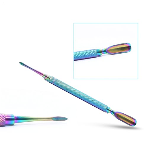 Nagelhautschieber, Nagelreiniger, doppelseitiges Nagelpflege-Werkzeug, einfach zu verwendender Nagelschieber aus Edelstahl für Mädchen, Heimdekoration (Mehrfarbig, 5,5 Zoll) von AFTREN