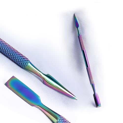 Nagelhautschieber, Nagelreiniger, doppelseitiges Nagelpflege-Werkzeug, einfach zu verwendender Nagelschieber aus Edelstahl für Mädchen, Heimdekoration (Regenbogen, 5,5 Zoll) von AFTREN