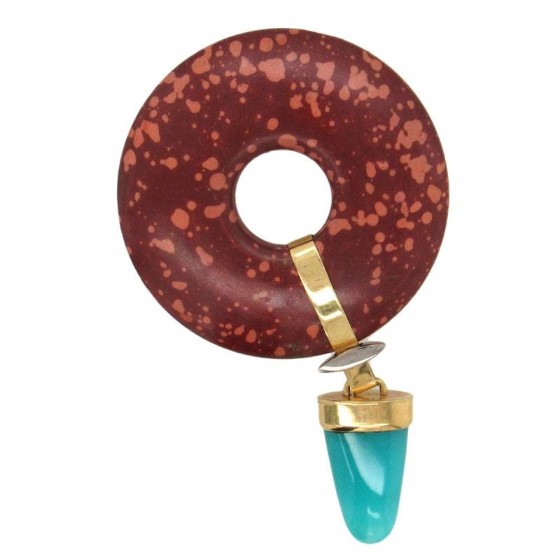 18K Goldjaspis Und Chrysacolla Brosche von AFTrading