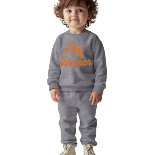 AFUKUIA Big Brother Outfit Kleinkind Baby Junge Lustig Big Brother Brief Print Langarm Sweatshirt Solide Hose Kleidung Set, GRAU, 4-5 Jahre von AFUKUIA