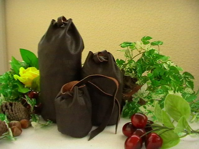 Leder Kordelzug 3Er Set Taschen Beutel Angeln Jagd Camping Survival Buschcraft Outdoors 1B von AFinlayCrafts