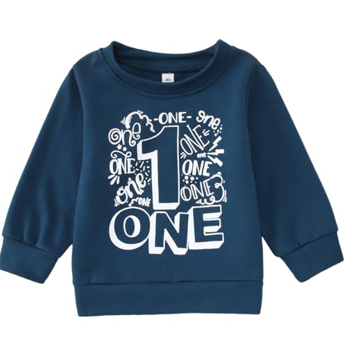 AG AGUU 1. Geburtstag Outfit One Year Old Boy Sweatshirt erster Geburtstag Geschenk Shirt Rundhals Langarm Top Herbst Kleidung, Blau-1, 1 Jahre von AG AGUU