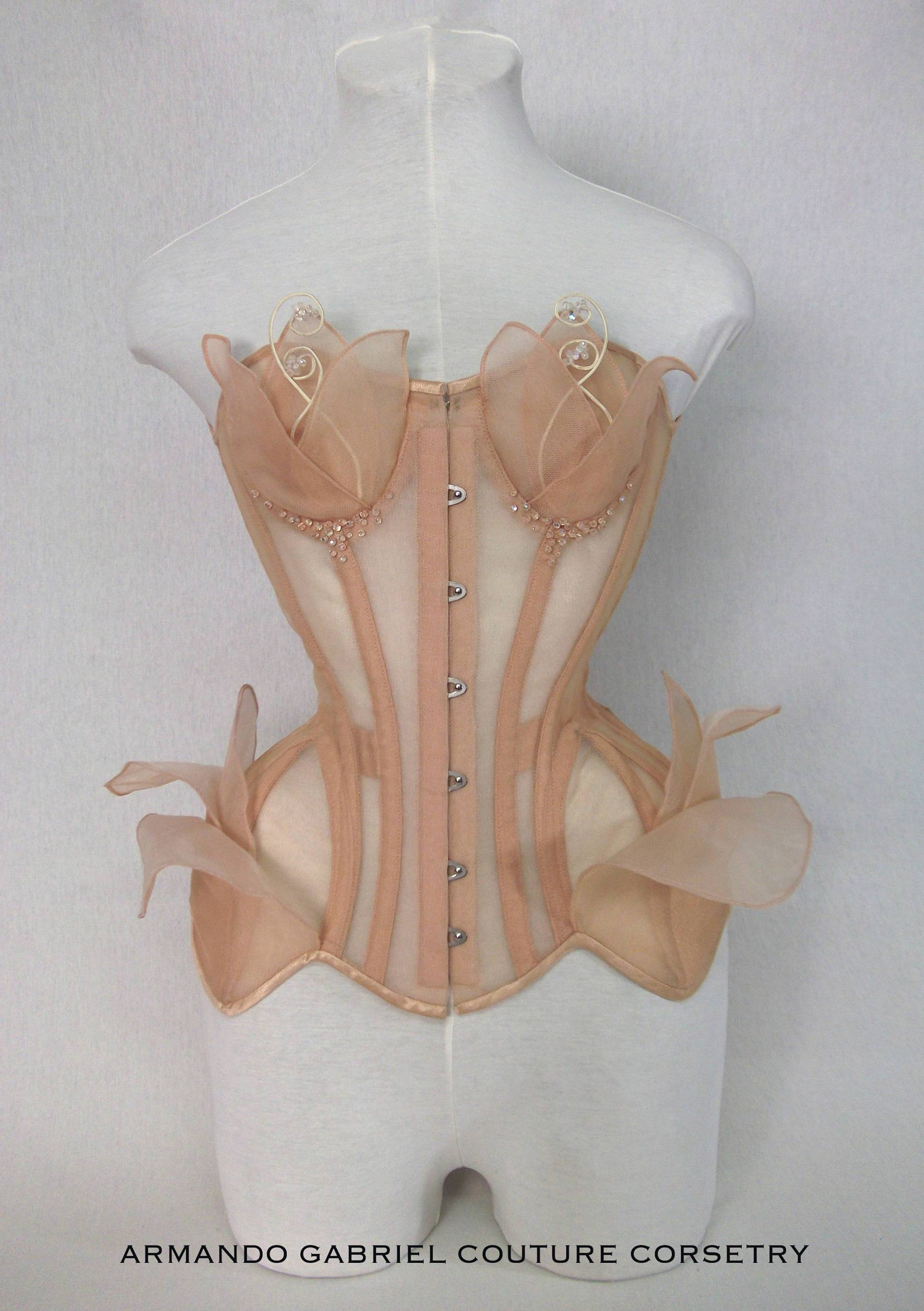 Korsettlotus-Nude Netzkorsett-Blumen Korsett-Fantasy Ball Korsett-Braut Korsett-Märchen Korsett-Handgefertigt-Spezialanfertigung1 von AGCoutureCorsetry