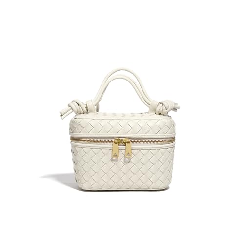 AGDHERSNVX Gewebte Crossbody-Tasche für Damen, kleine Tasche mit Tragegriff oben, quadratische Box, Schulter-Handtasche mit verstellbarem Riemen, Weiß 2.0 von AGDHERSNVX