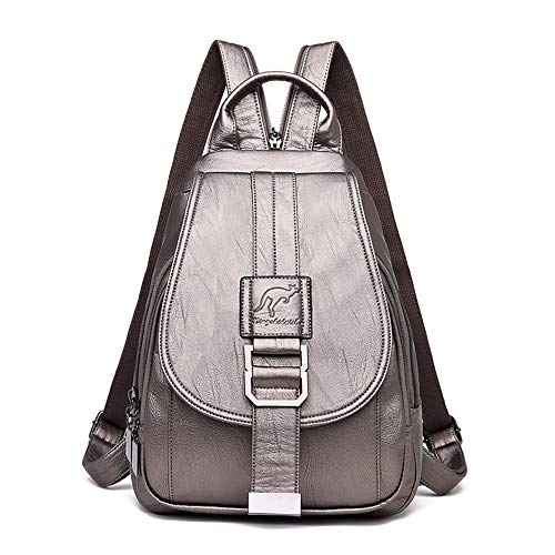 AGDLLYD Damen Rucksack Leder, Daypack Schule Lässiger Rucksack 2 in 1 als Rucksack und Schultertasche, Backpack Leichte, Große Kapazität, mehrere Taschen und Mode für Arbeit Schule und Reise (Silber) von AGDLLYD