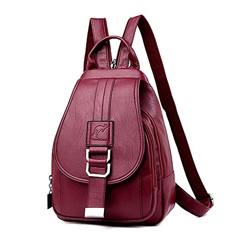 AGDLLYD Damen Rucksack Leder - Daypack Schule Lässiger Rucksack 2 in 1 als Rucksack und Schultertasche, Backpack Leichte, Große Kapazität, mehrere Taschen und Mode für Arbeit Schule und Reise (rot) von AGDLLYD