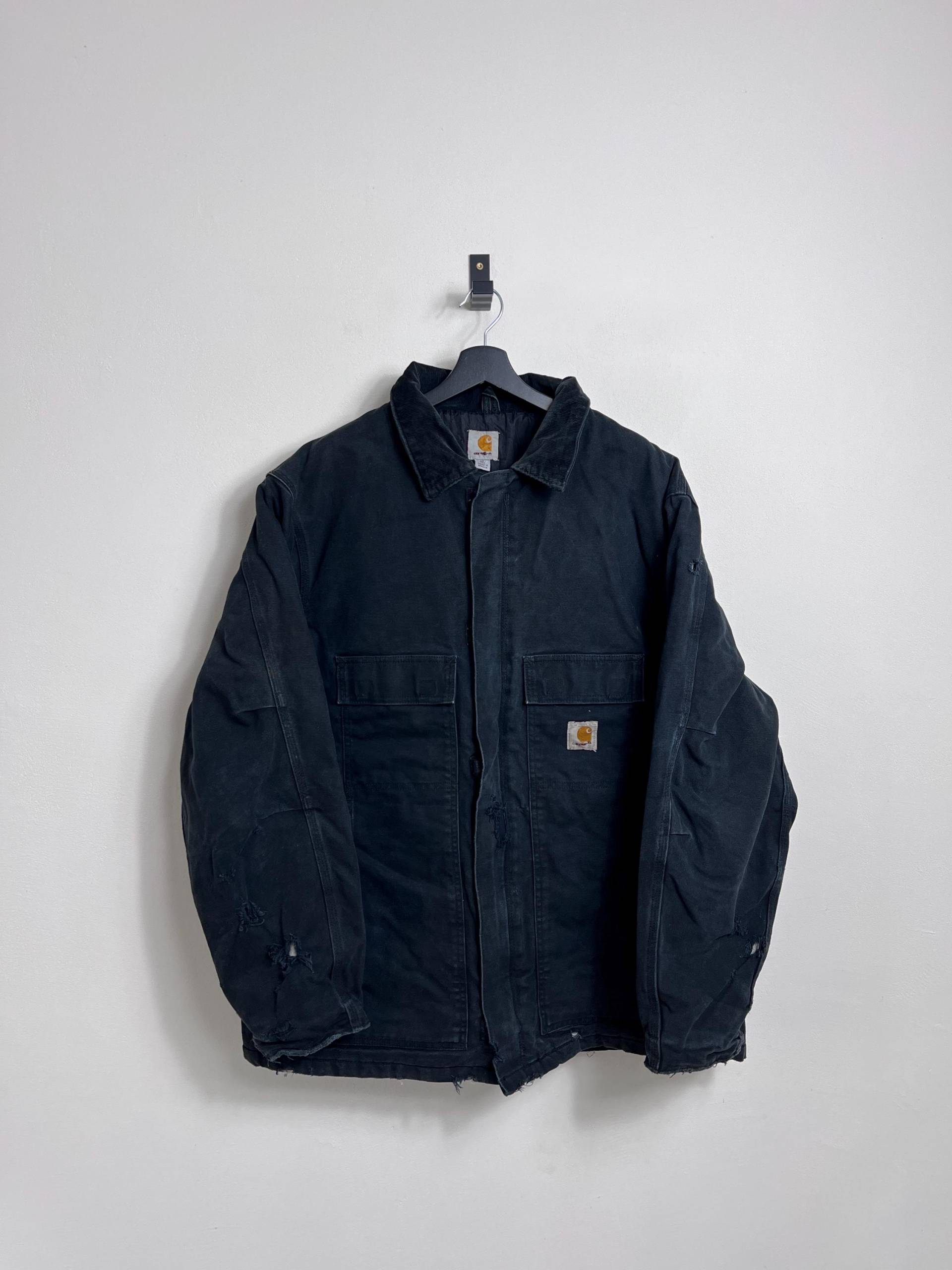 Carhartt Arctic Coat Xl Tall Xxl Black Distressed Mexico Made Y2K Denim Workwear Jacket von AGEDvntg