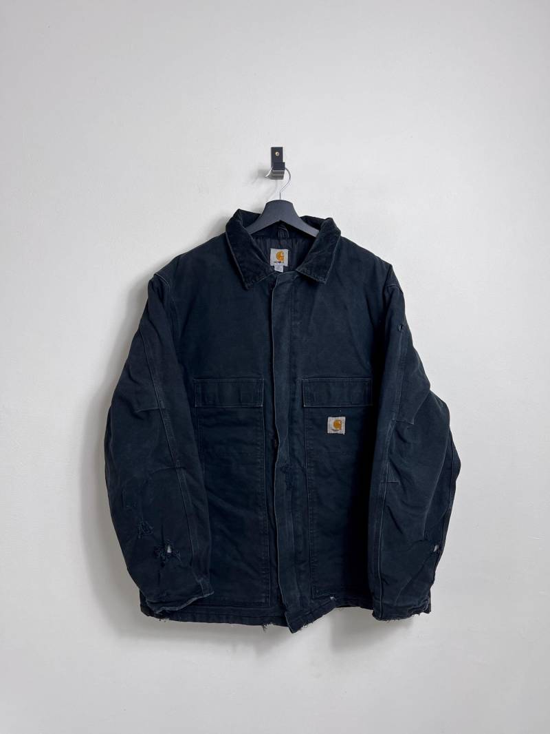 Carhartt Arctic Coat Xl Tall Xxl Black Distressed Mexico Made Y2K Denim Workwear Jacket von AGEDvntg