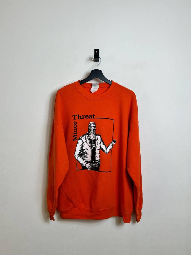 Minor Threat Crew Neck L Xl Orange Screen Print Lee Sweater Made in Usa Fugazi Punk Hc von AGEDvntg